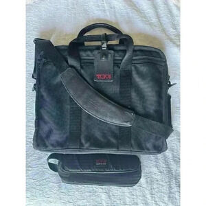 TUMI Black Nylon Canvas Laptop Messenger Portfolio Bag & TUMI Cord Pouch